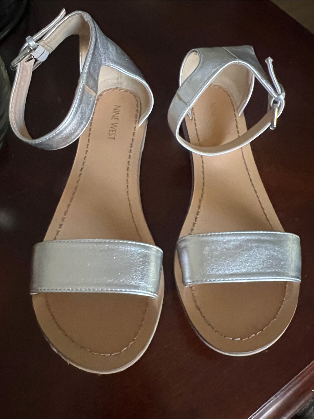 Nine West Metallic Silver Ankle-Strap Sandals